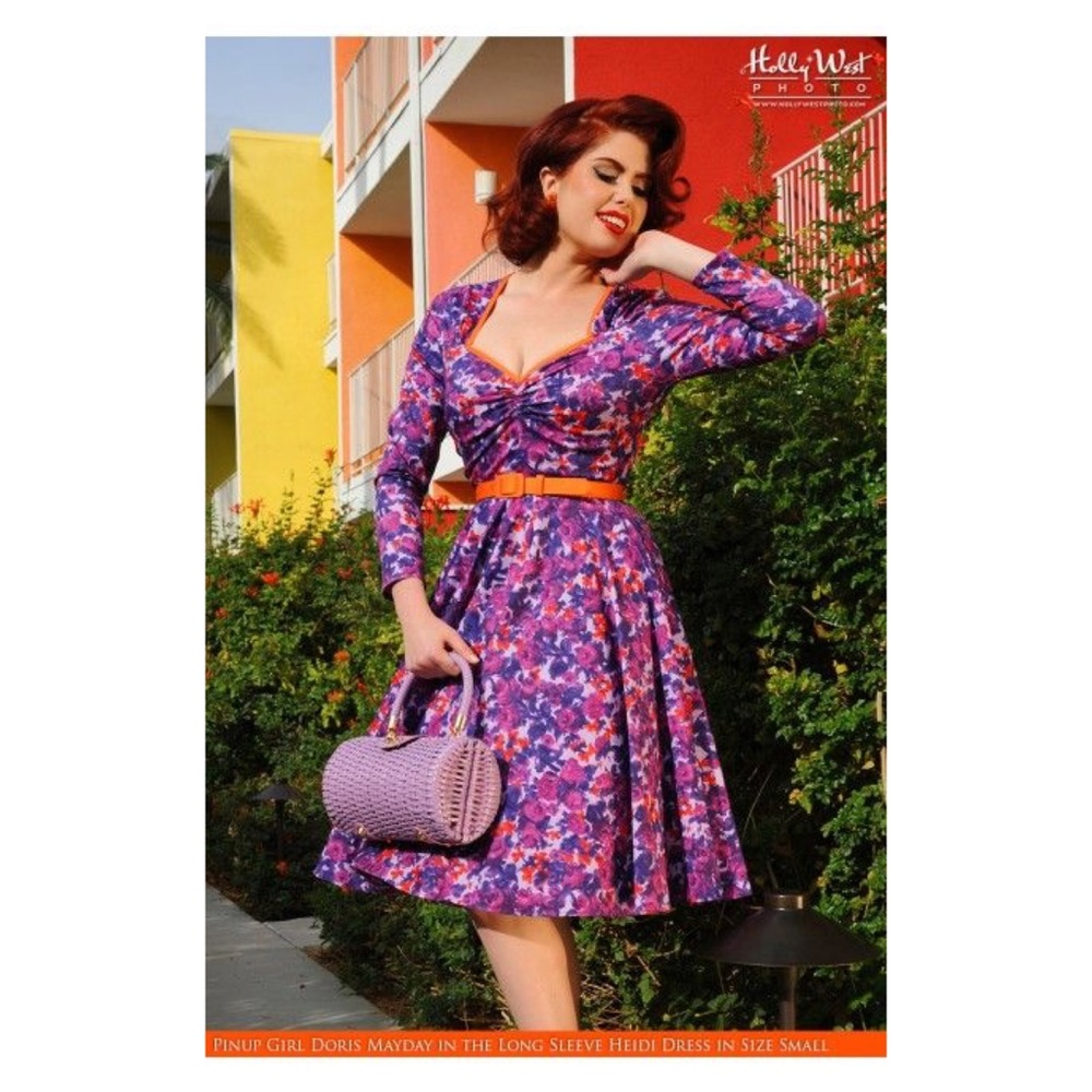 Pinup Girl Clothing Purple Floral Heidi Dress
